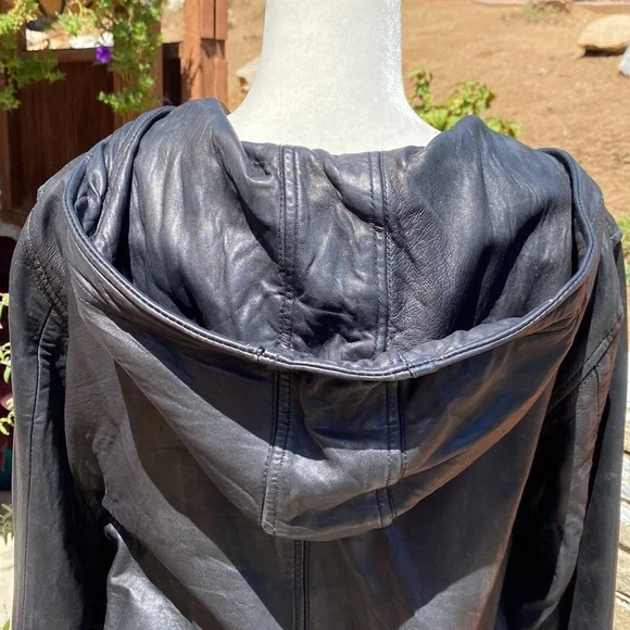 Genuine Leather Hooded Bomber Jacket